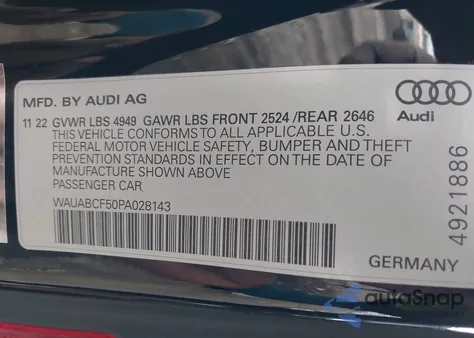 2023 Audi A5 Sportback Premium 40 Tfsi Quattro S Tronic from USA, damaged, VIN WAUABCF50PA028143